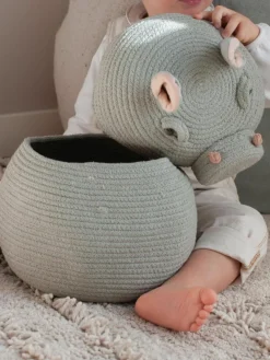 Aufbewahrungskorb Henry the Hippo mit Deckel, handgefertigt