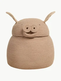Aufbewahrungskorb Peggy the Pig mit Deckel, handgefertigt