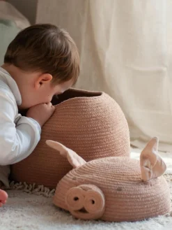 Aufbewahrungskorb Peggy the Pig mit Deckel, handgefertigt