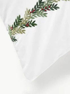 Baumwoll-Bettdeckenbezug Evan mit Weihnachtsstickerei