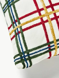 Baumwoll-Kissenhülle Noja mit Chenille-Karomuster