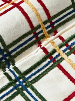 Baumwoll-Kissenhülle Noja mit Chenille-Karomuster