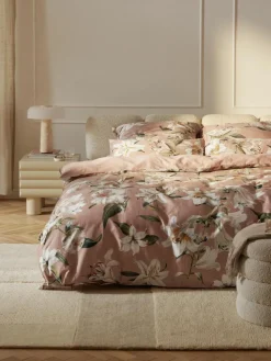 Baumwollsatin-Bettdeckenbezug Flori mit Blumen-Print
