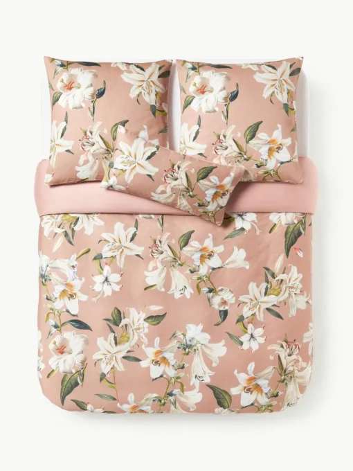 Baumwollsatin-Bettdeckenbezug Flori mit Blumen-Print