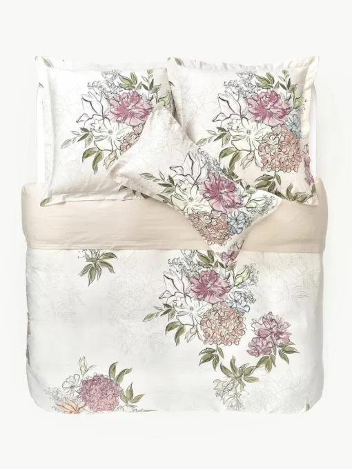 Baumwollsatin-Bettdeckenbezug Margot mit Blumen-Print