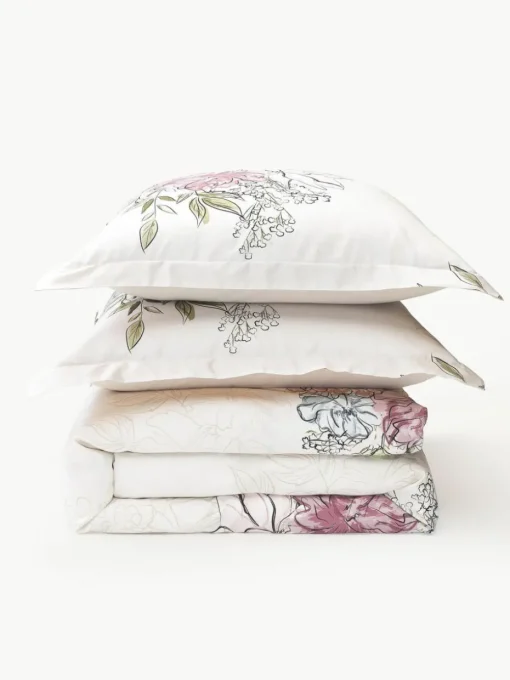 Baumwollsatin-Bettdeckenbezug Margot mit Blumen-Print