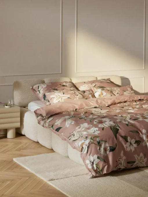 Baumwollsatin-Bettdeckenbezug Flori mit Blumen-Print