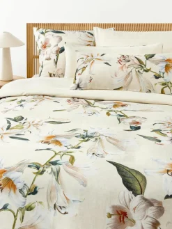 Baumwollsatin-Kopfkissenbezug Flori mit Blumen-Print