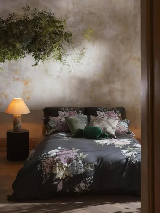Baumwollsatin-Kopfkissenbezug Margot mit Blumen-Print
