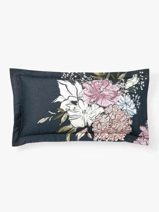 Baumwollsatin-Kopfkissenbezug Margot mit Blumen-Print