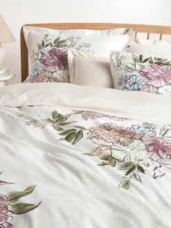 Baumwollsatin-Kopfkissenbezug Margot mit Blumen-Print