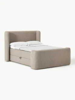 Bouclé-Boxspringbett Perla mit Stauraum