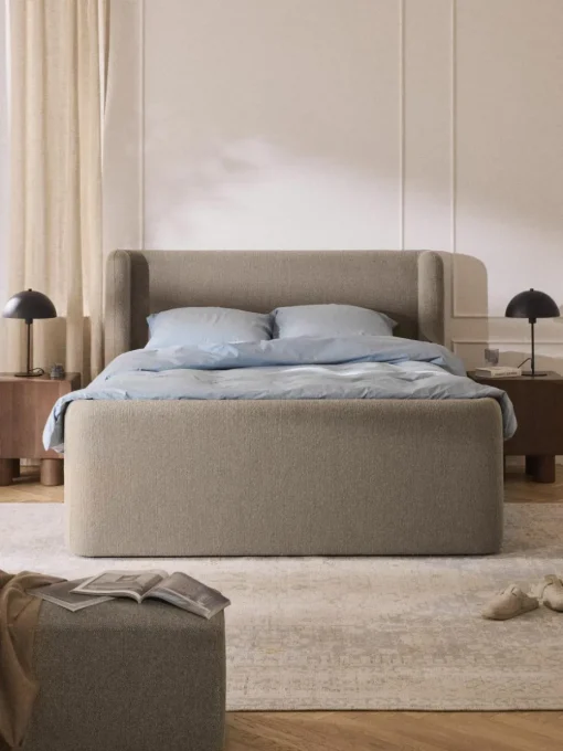 Bouclé-Boxspringbett Perla mit Stauraum