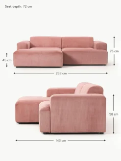 Cord-Ecksofa Melva (3-Sitzer)