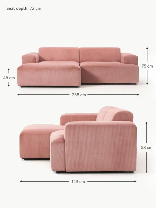 Cord-Ecksofa Melva (3-Sitzer)