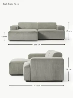 Cord-Ecksofa Melva (3-Sitzer)