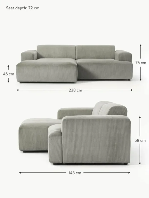 Cord-Ecksofa Melva (3-Sitzer)