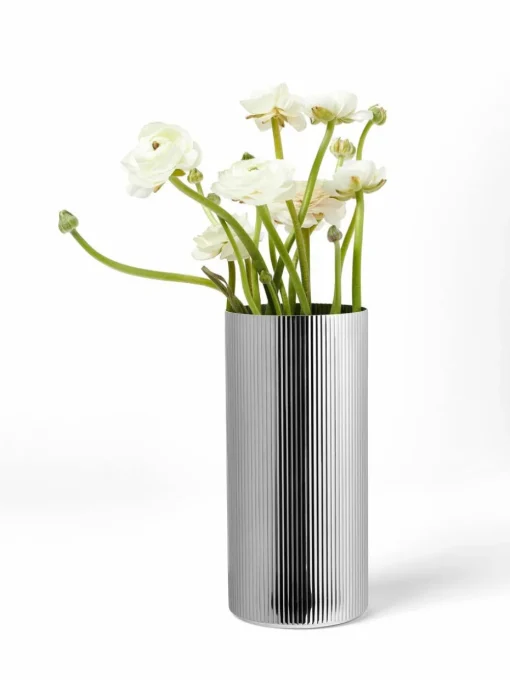 Edelstahl-Vase Bernadotte mit Rillenstruktur, H 26 cm