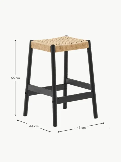 Eichenholz-Thekenhocker Yalia mit geflochtener Sitzfläche