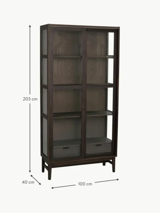Eichenholz-Vitrine Hazelton mit Schiebetüren
