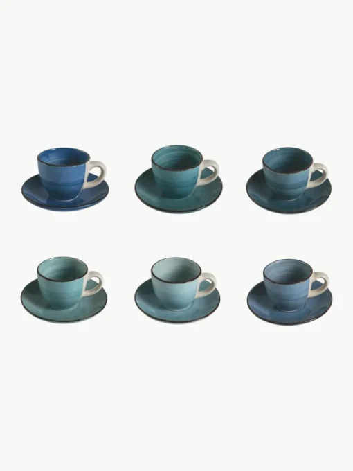 Espressotassen Baita Acqua mit Untertassen, 6er-Set