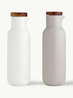 Essig- und Öl-Spender Essentials aus Porzellan und Akazienholz, 2er-Set