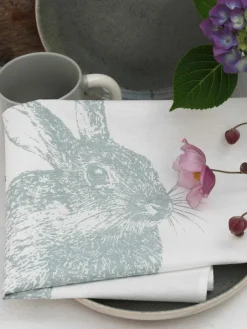 Geschirrtuch Wildkaninchen, handbedruckt
