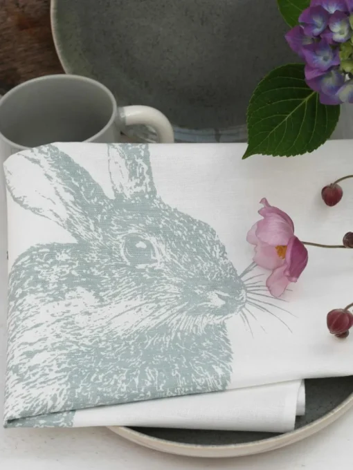 Geschirrtuch Wildkaninchen, handbedruckt