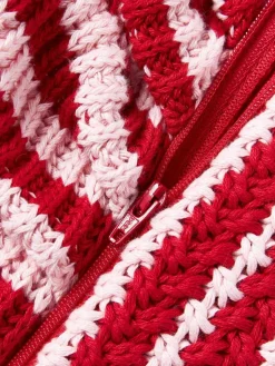 Gestreifte Strick-Kissenhülle Blaise mit Rüschen