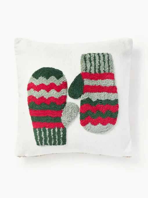 Getuftete Wendekissenhülle Nathaniel mit winterlichem Motiv