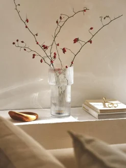 Glas-Vase Lija mit geriffelter Oberfläche, H 30 cm