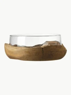 Große, handgefertigte Deko-Schale Terra mit Teaksockel Ø 28 cm