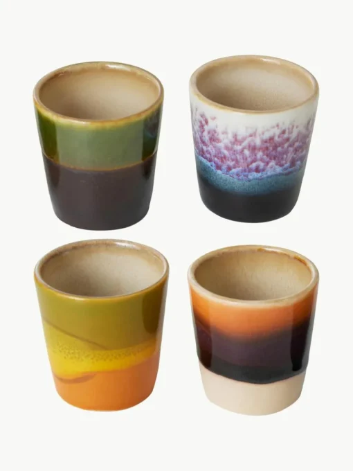Handbemalte Eierbecher 70's mit reaktiver Glasur, 4er-Set