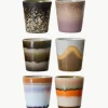 Handbemalte Keramik-Becher 70's mit reaktiver Glasur, 6er-Set