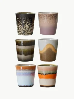 Handbemalte Keramik-Becher 70's mit reaktiver Glasur, 6er-Set