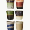 Handbemalte Keramik-Becher 70's mit reaktiver Glasur, 6er-Set