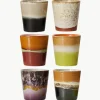 Handbemalte Keramik-Becher 70's mit reaktiver Glasur, 6er-Set