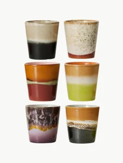 Handbemalte Keramik-Becher 70's mit reaktiver Glasur, 6er-Set