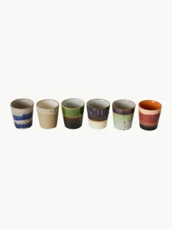 Handbemalte Keramik-Becher 70's mit reaktiver Glasur, 6er-Set