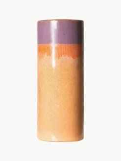 Handbemalte Keramik-Vase 70's mit reaktiver Glasur, H 19 cm