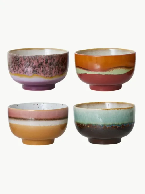 Handbemalte Schälchen 70's aus Steinzeug, 4er-Set