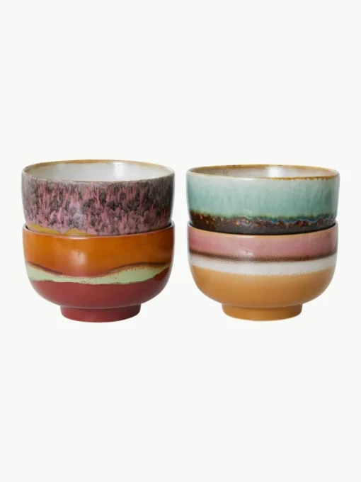 Handbemalte Schälchen 70's aus Steinzeug, 4er-Set