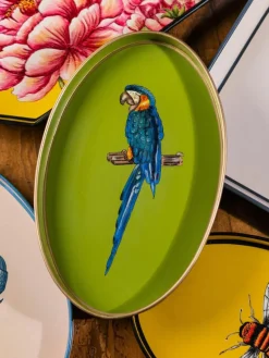 Handbemaltes Dekotablett Fauna mit Papageien-Motiv