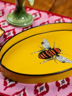Handbemaltes Dekotablett Fauna mit Bienen-Motiv