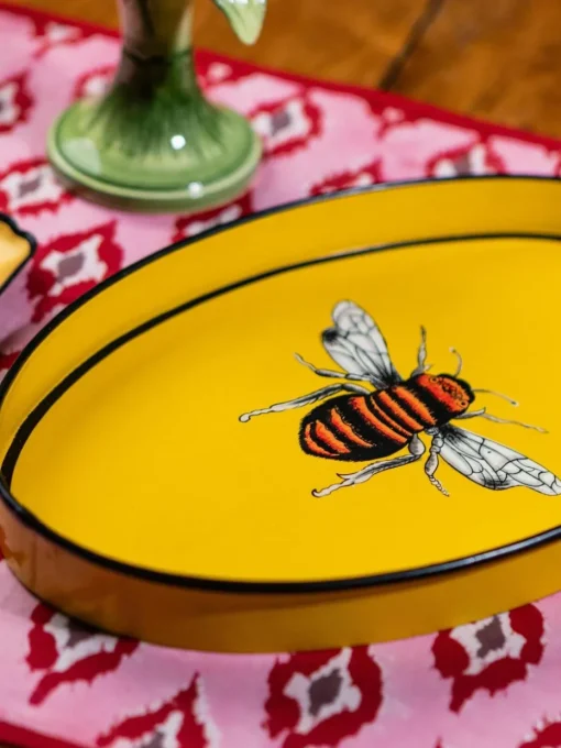Handbemaltes Dekotablett Fauna mit Bienen-Motiv