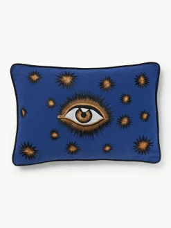Handbestickte Baumwoll-Kissenhülle Eye