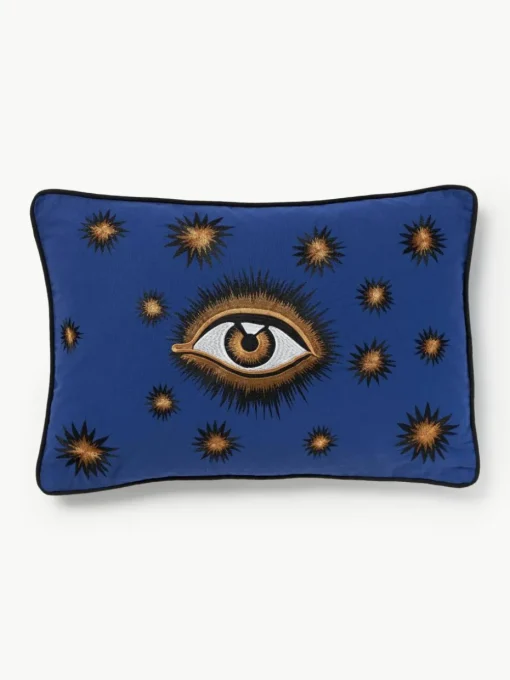 Handbestickte Baumwoll-Kissenhülle Eye