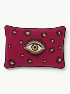 Handbestickte Baumwoll-Kissenhülle Eye