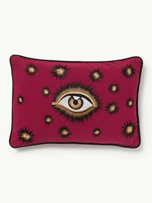 Handbestickte Baumwoll-Kissenhülle Eye
