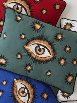 Handbestickte Baumwoll-Kissenhülle Eye